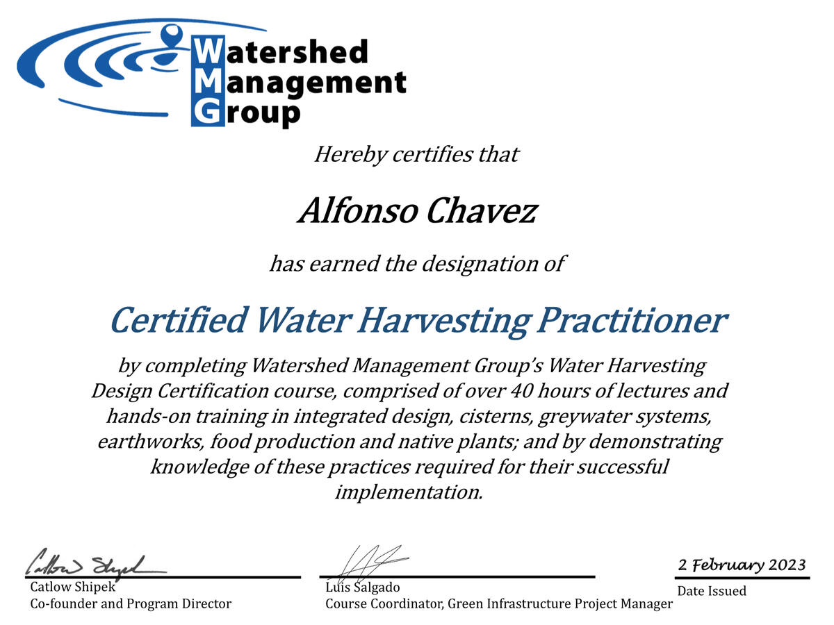 Cultiva Water Harvesting Certification